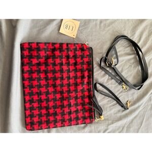 L.I.B. New York Red Black Houndstooth Crossbody Clutch Bag Tassel EABG‎ 9374 New